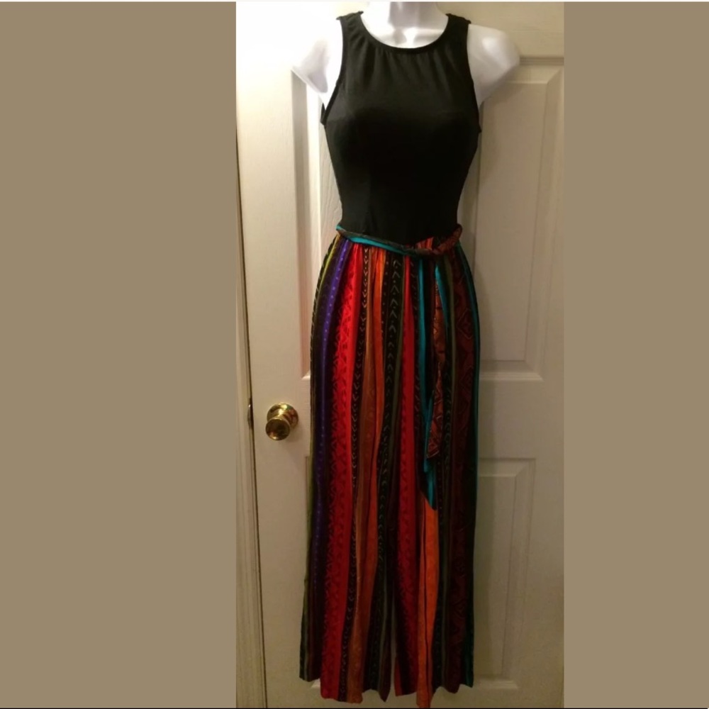 VTG ELISABETH STEWART Jumpsuit Romper Beach Bra Striped Wide Leg Vintage Mod